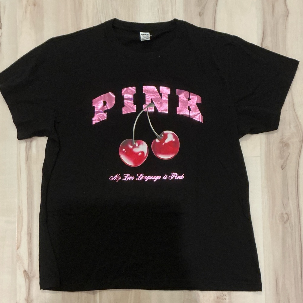 NEW VICTORIAS SECRET PINK BLING IRIDESCENT CAMPUS TEE SHIRT RARE LIMITED EDITION